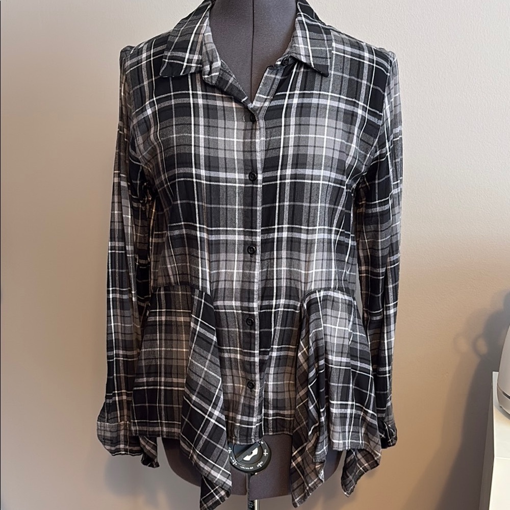 Plaid Black and Gray Women's Top